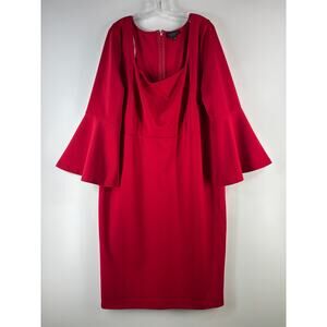 Eloquii Dress Women's 22 Red Sheath Midi Square Neck Bell Sleeve Cocktail Party